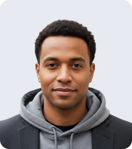 Smiling AI avatar man for product demo videos